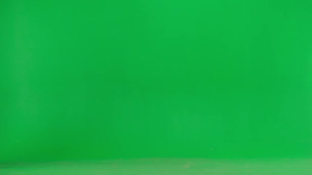 Чоловік Діловому Костюмі Маскою Коня Зеленому Студійному Фоні Бізнесмен Являється — стокове відео