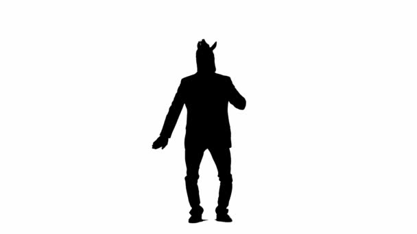 Silhouette Noire Homme Costume Affaires Avec Masque Tête Cheval Sur — Video