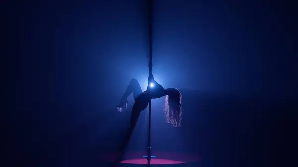 Dark Silhouette Flexible Plastic Woman Dancing Pole Woman Dancing Pylon — Stock Photo, Image