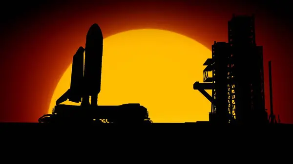 Space Technology Creative Advertisement Concept Shot Rocket Starter Mechanism Sunset — Stock Photo, Image