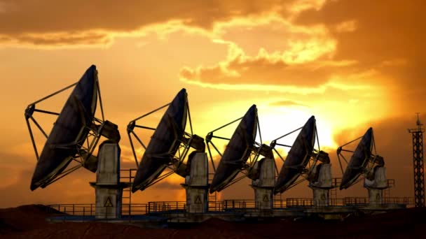 Büyük Inşaat Alanı Modern Endüstriyel Teknoloji Konsepti Büyük Radar Teleskopları — Stok video