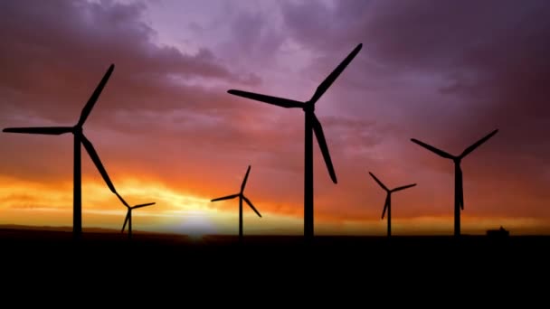 Alternativní Zdroje Energie Ekologická Technologie Koncepce Kreativní Reklamy Siluety Větrných — Stock video