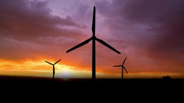 Alternatieve Energiebronnen Ecologische Technologie Creatieve Reclame Concept Silhouetten Van Windturbines — Stockvideo
