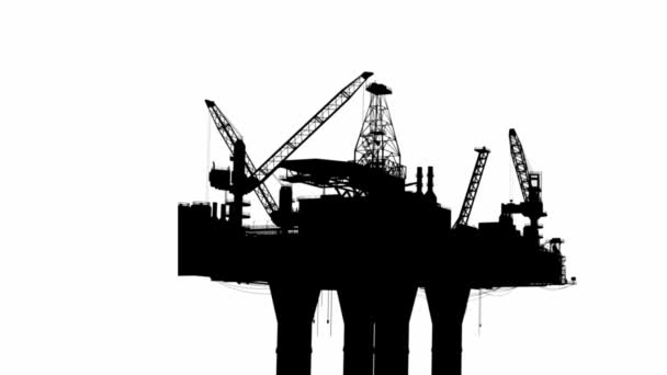 Silhuetas Plataforma Petróleo Offshore Fundo Branco — Vídeo de Stock