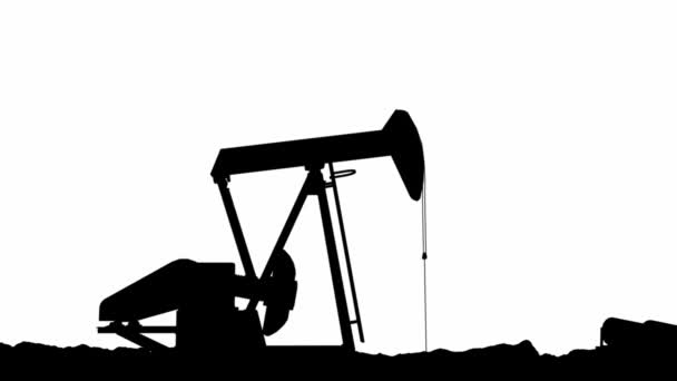 Siluetas Grúa Campo Petrolífero Sobre Fondo Blanco — Vídeo de stock