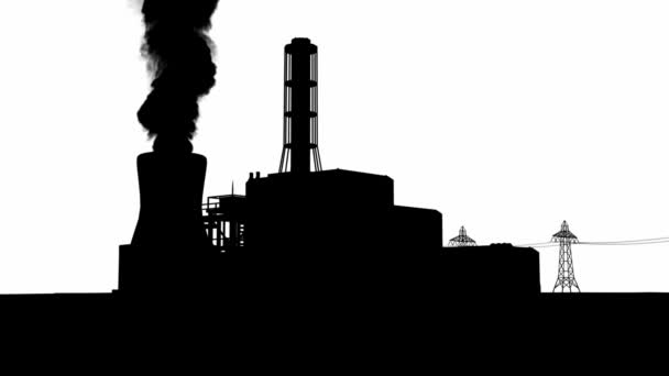 白い背景に上がるパイプからの煙の工場場所のシルエット — ストック動画
