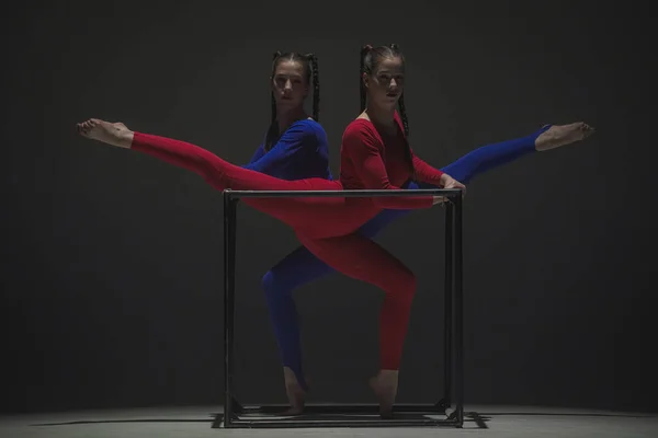 Modern Choreography Acrobatics Creative Advertisement Concept Portrait Two Female Acrobats — Stock Photo, Image