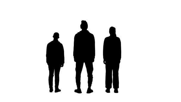 Zwart Silhouet Van Een Groep Van Drie Mensen Die Hun — Stockvideo