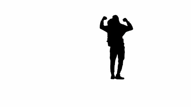 Silhouette Noire Voyageur Masculin Grimpe Une Colline Surélevée Homme Grimpe — Video
