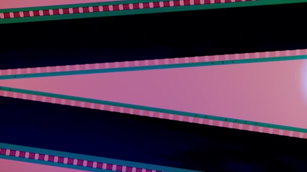 Dos Tiras Película Negra Sobre Fondo Rosa Iluminadas Con Luz — Vídeo de stock