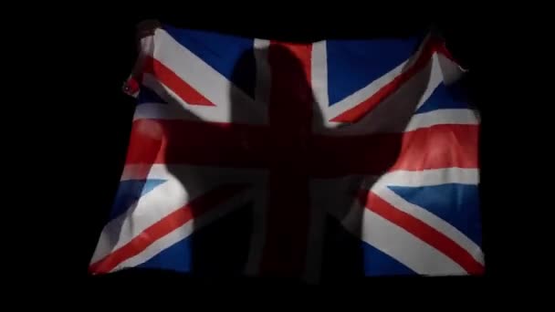 Национальные Флаги Патриотическая Рекламная Концепция Силуэт Человека Большим Флагом Черном — стоковое видео