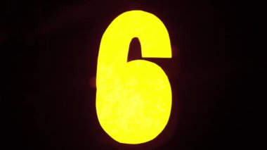 Dalga reklam konseptindeki semboller. Siyah arkaplanda işaret şablonu izole edildi. Neon sarısı altı rakam sembolü su dalgaları ile parlıyordu..