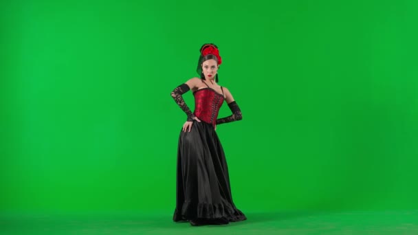 Nowoczesna Choreografia Taniec Tancerka Tańcząca Zielonym Ekranie Kobieta Sukience Stylu — Wideo stockowe