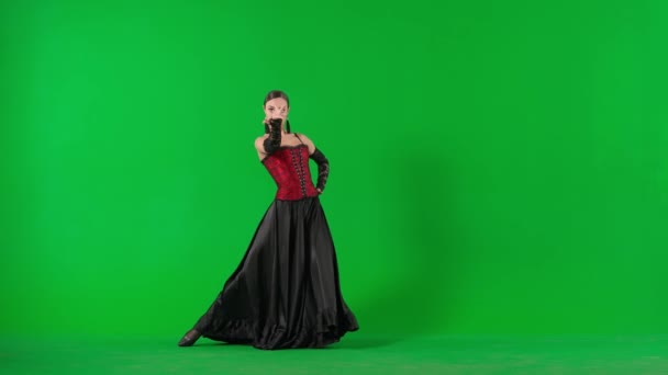 Moderní Choreografie Tanec Tanečnice Tančící Zelené Obrazovce Žena Flamenco Stylu — Stock video