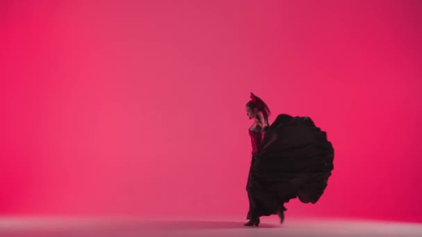 Modern Choreography Dance Woman Dancer Dancing Pink Background Female Flamenco — Stock Video