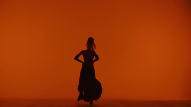 Coreografía Danza Moderna Bailarina Bailando Sobre Fondo Rojo Silueta Mujer — Vídeo de stock