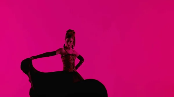 Modern Choreography Dance Woman Dancer Dancing Pink Background Female Flamenco — Stock Photo, Image