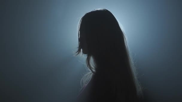 Silhueta Conceito Iluminação Modelo Feminino Contra Luz Brilhante Fundo Fumegante — Vídeo de Stock