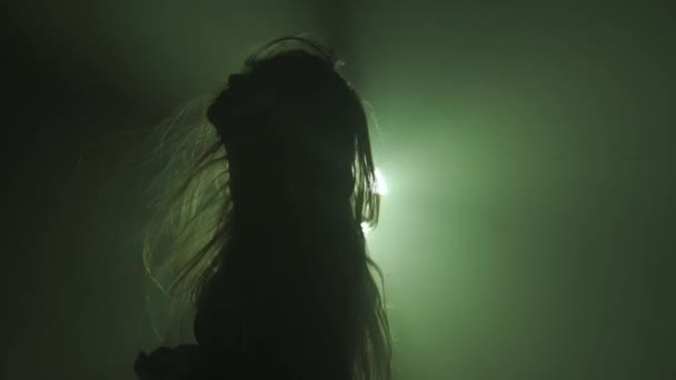 Silhouette Lighting Concept Female Model Bright Strobe Lightning Black Background — Stock Video