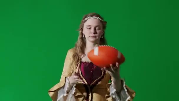 Historische Person Moderne Lifestyle Werbung Frau Antiken Outfit Auf Dem — Stockvideo