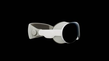 Apple Vision Pro İleri Teknoloji VR Gözlük - Sanal gerçeklik cihazı, 360 VR modern. Siyah arka planda izole edilmiş. Ukrayna, Dnipro: Ocak 2023.