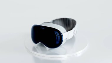 Apple Vision Pro İleri Teknoloji VR Gözlük - Sanal gerçeklik cihazı, 360 VR modern. Beyaz arka planda izole edilmiş. Ukrayna, Dnipro: Ocak 2023.
