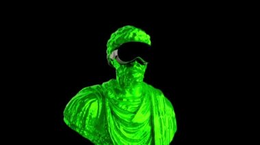 VR Gözlük Animasyonu 'nda 3D Dönen David Head. Soyut Fütürist Michelangelos David Heykel Modern Sanat Tarzı. NFT Şifreleme Konsepti.