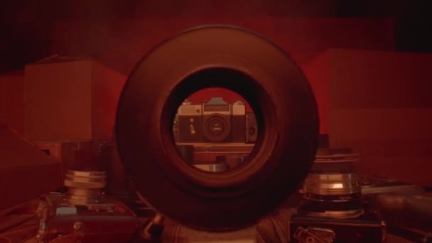 Coleção Vintage Câmeras Lentes Antigas Mergulhe Uma Atmosfera Mistério Magia — Vídeo de Stock