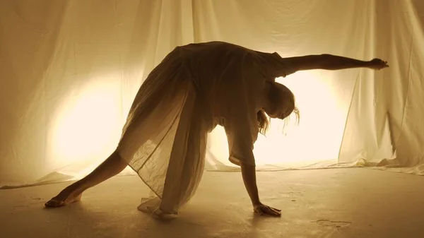 Silhouette Zeitgenössisches Experimentelles Choreographie Konzept Tänzerin Die Studio Auftritt Junges — Stockfoto