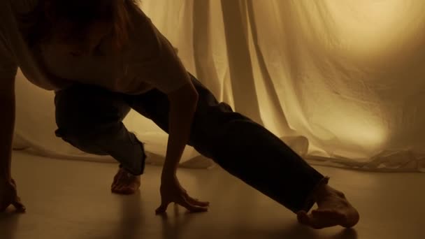 Koncepcja Współczesnej Eksperymentalnej Choreografii Sylwetki Tancerka Występująca Studio Młoda Dziewczyna — Wideo stockowe