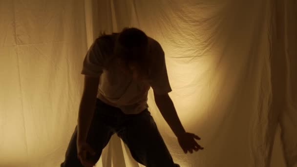 Silhouette Zeitgenössisches Experimentelles Choreographie Konzept Tänzerin Die Studio Auftritt Junges — Stockvideo