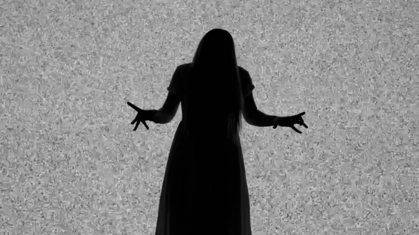 Halloween Horror Movie Creative Concept Silhouette Digital Television Screen Thriller — Stock Photo, Image