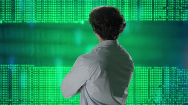 Futuristico Concetto Università Intelligenza Artificiale Specialista Contro Grande Schermo Digitale — Video Stock