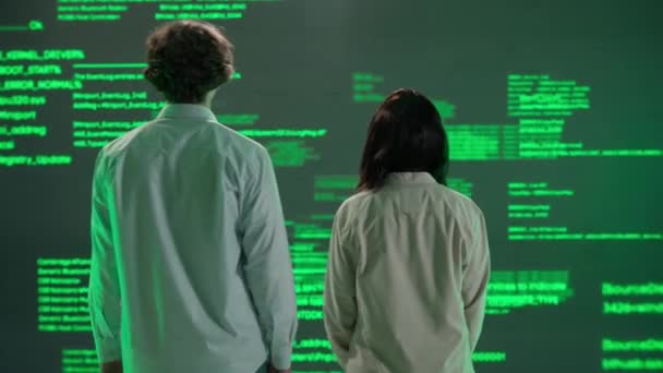 Futuristico Concetto Università Intelligenza Artificiale Specialisti Contro Grande Schermo Digitale — Video Stock
