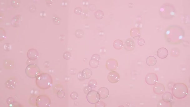 Mýdlové Bubliny Růžovém Pozadí — Stock video
