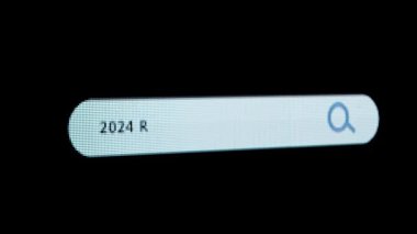 İnternet teknolojisi çevrimiçi bilgi. Ekran görüntüsü. Canlandırılmış arama çubuğu olan piksel ekranı, 2024 Rusya başkanlık seçimi anahtar kelimeleri, büyüteç başlıklı tarayıcı barı.