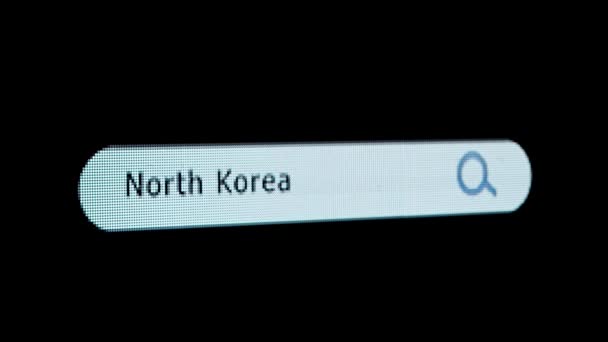 Internetteknik Online Information Skärmbild Pixelskärm Med Animerad Sökfältet Sökord Nordkorea — Stockvideo