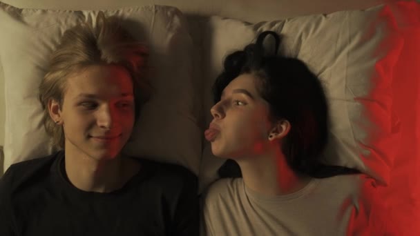 Iubesc Conceptul Relații Intime Vedere Sus Iubitoare Cuplu Timp Romantic — Videoclip de stoc