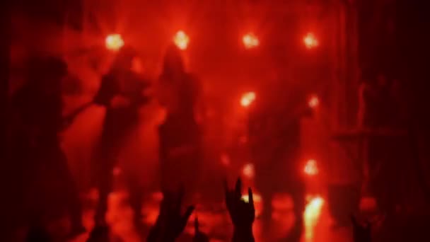 Breathtaking Moment Captured Lively Concert Silhouette Hands Raised Rock Gesture — Stock Video