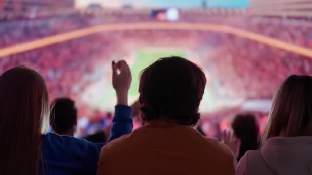Electrifying Snapshot Silhouette Soccer Fans Sports Arena Arms Raised High — Stock Video