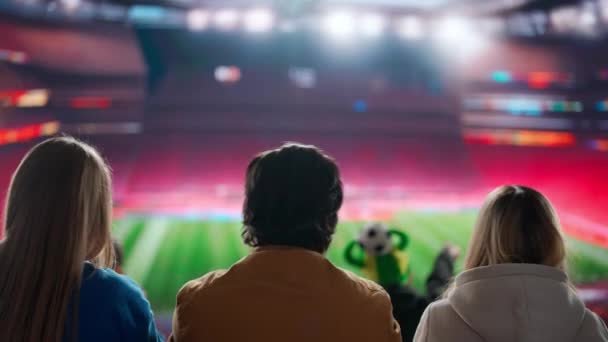 Elektryzująca Migawka Fanów Piłki Nożnej Sylwetki Arenie Sportowej Ramiona Wysoko — Wideo stockowe