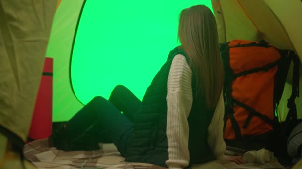 Camping Avontuur Concept Persoon Camping Reizen Wandelen Het Verkennen Van — Stockvideo