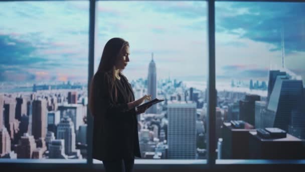 Şirket Reklam Konsepti Ofiste Başarılı Bir Kadını Kadın Ceo Hedge — Stok video