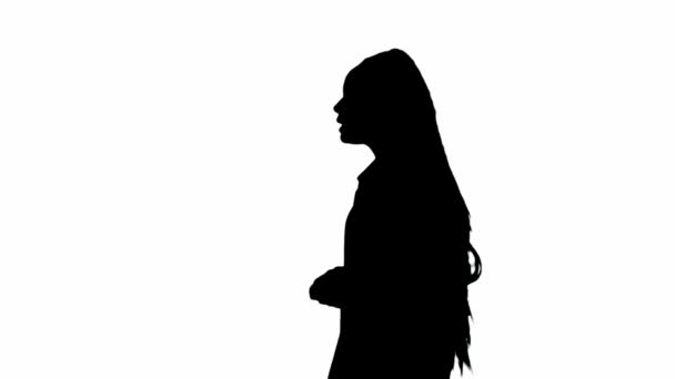 Nieuwsbericht Live Uitzending Reclame Concept Vrouwelijke Reporter Zwart Silhouet Witte — Stockvideo