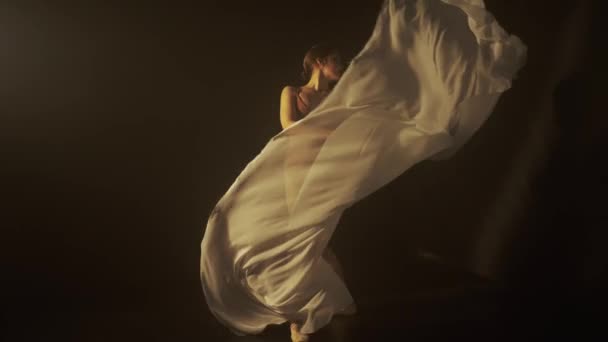 Суть Танцю Через Тонку Взаємодію Світла Тіні Танцівниця Затінена Білим — стокове відео