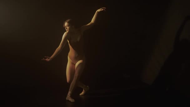 그림자의 섬세한 작용을 쉬폰에 댄서가 포이와 움직임으로 미묘한 조명은 댄서의 — 비디오
