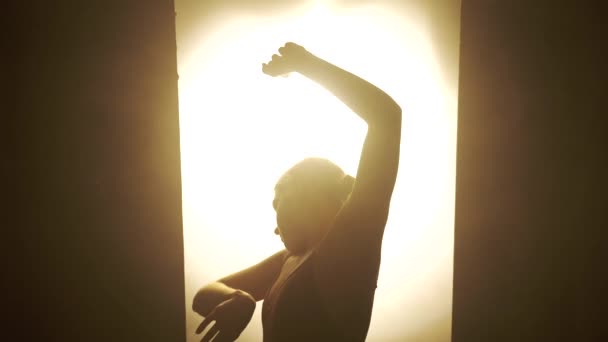 光と影の繊細な相互作用を通してダンスの本質は ダンサーがポイズで動くように 微妙な照明はダンサーの動きの流動性そして優雅さを強調します — ストック動画