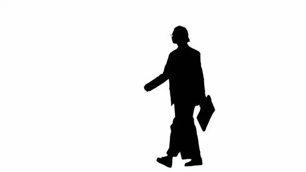 现代女商人创意广告理念 穿着正式服装的女商人走路 白色孤立背景上的黑色轮廓 — 图库照片