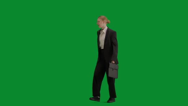Moderne Unternehmerin Kreatives Werbekonzept Porträt Einer Frau Anzug Auf Einem — Stockvideo