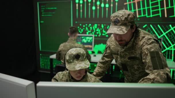 Technology Communications Army Group Security Squad Control Center Military Headquarters — Stock Video